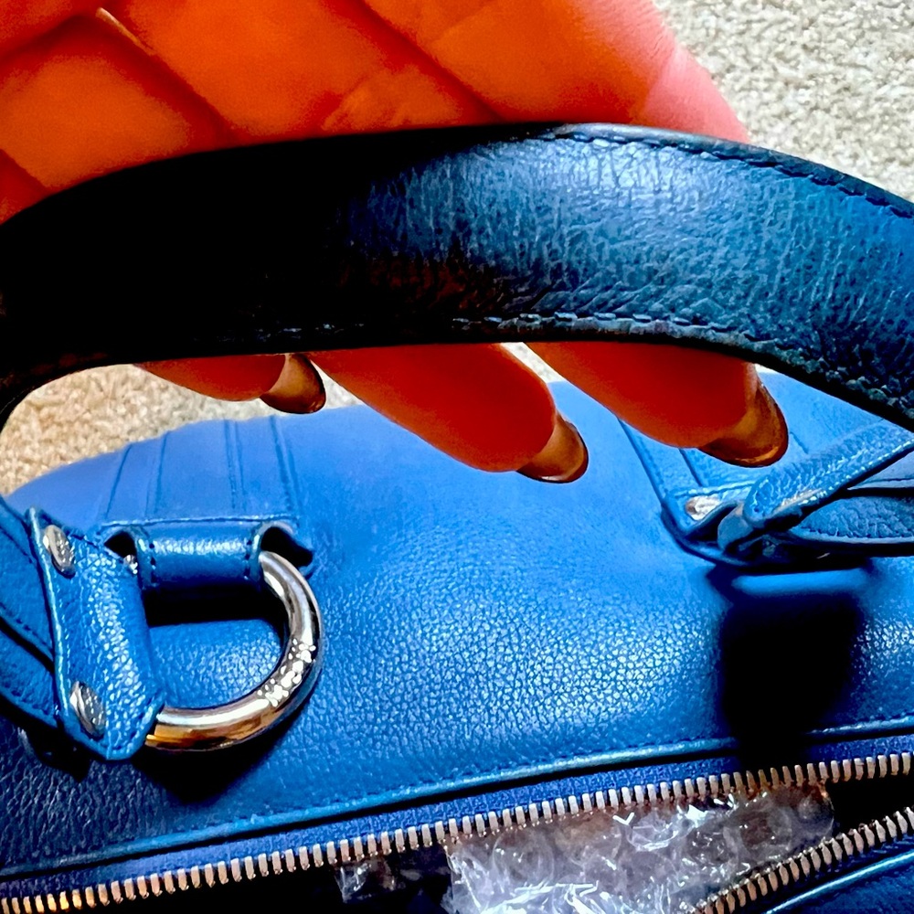 Authentic MCM Mini Boston Bag Blue Leather - Picture 11 of 16